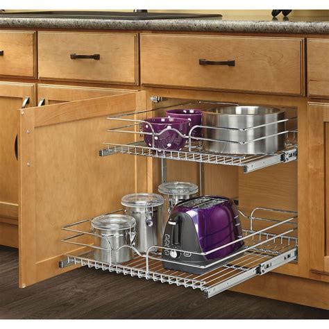 Mounts to cabinet floor and cabinet door attaches to unit for fast and easy installation. . Lowes rev a shelf